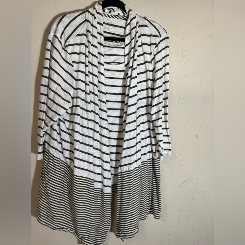 Striped olive green and White Women's Sweater with matching sleeveless tank top